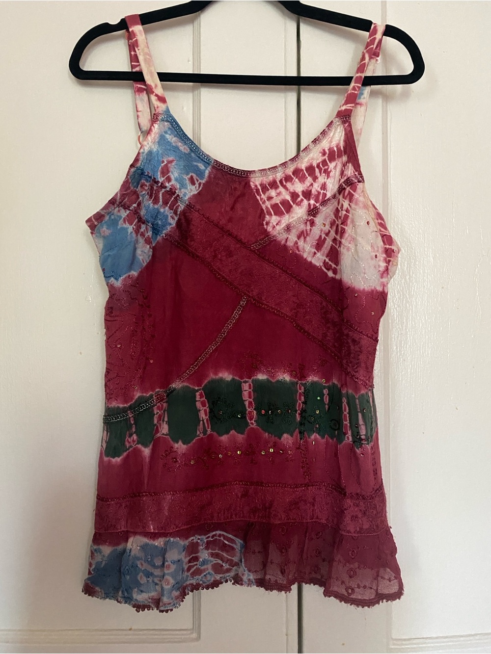 Y2K Boho Cami Tank Tie-Dye & Fairy Sequins